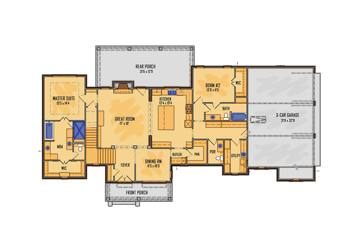 Contemporary Country European Ranch Southern Southwest Traditional Level One of Plan 41669