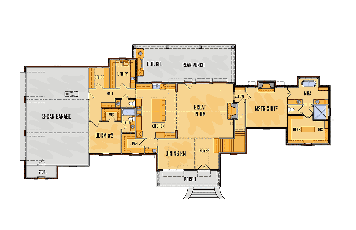 Country European Farmhouse Southern Traditional Level One of Plan 41679