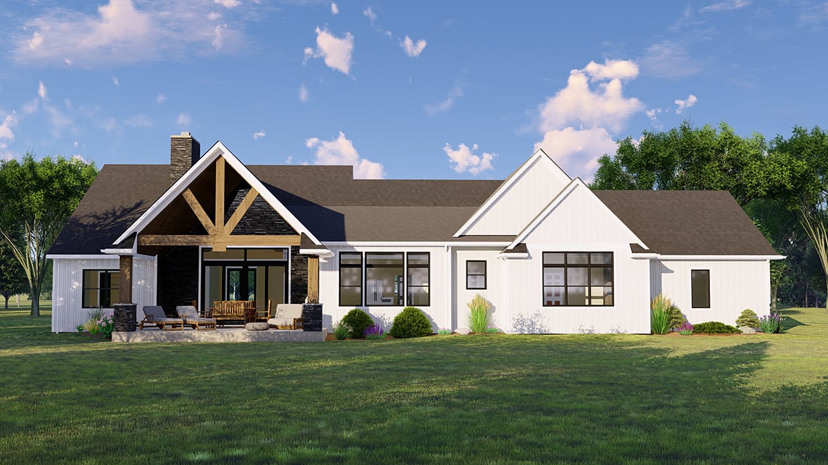 Country Farmhouse New American Style Ranch Rear Elevation of Plan 41800