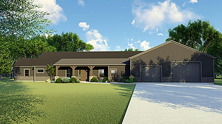 Country Craftsman Farmhouse Ranch Elevation of Plan 41802
