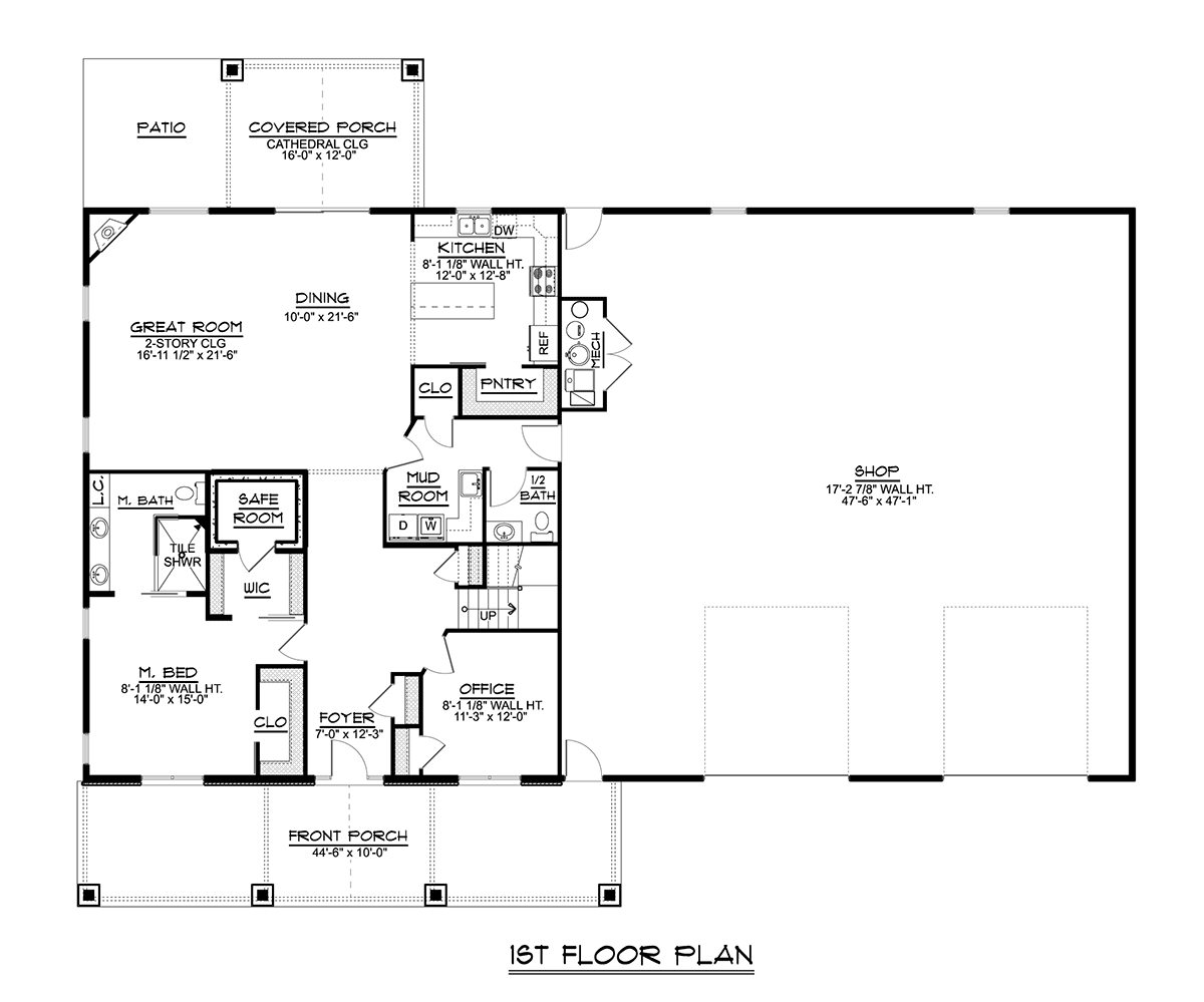 Barndominium Country Craftsman Farmhouse Level One of Plan 41806