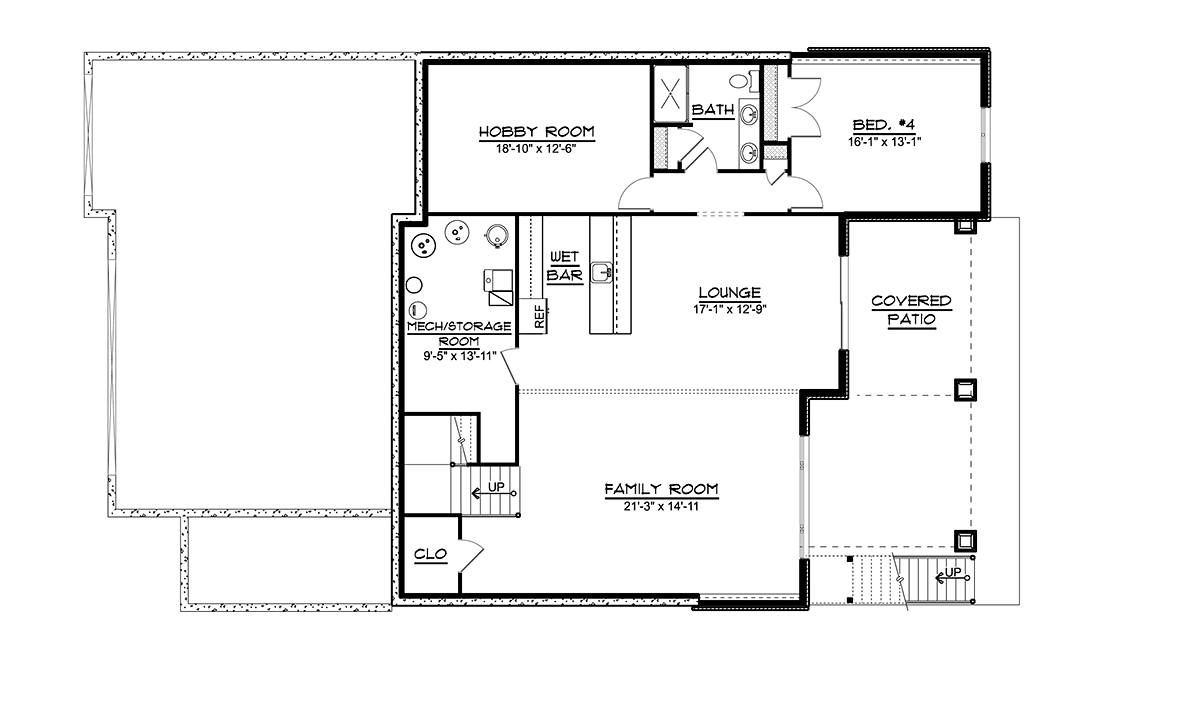 Cottage Country Craftsman Lower Level of Plan 41808