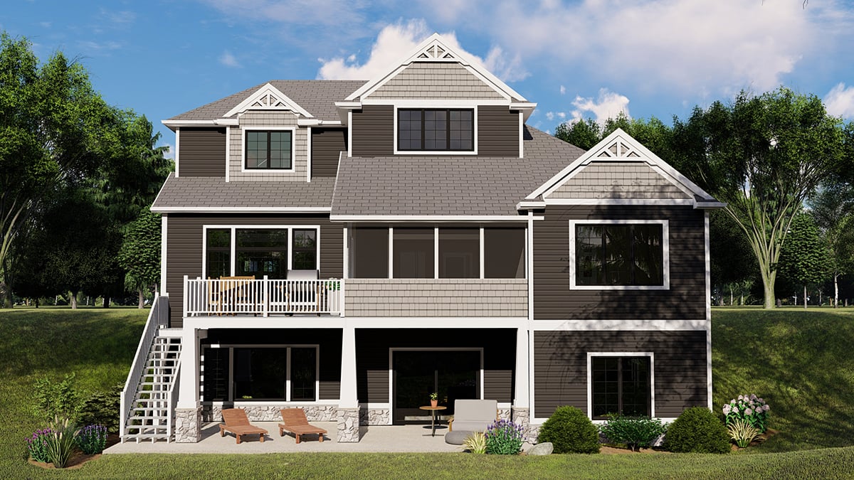 Cottage Country Craftsman Rear Elevation of Plan 41808