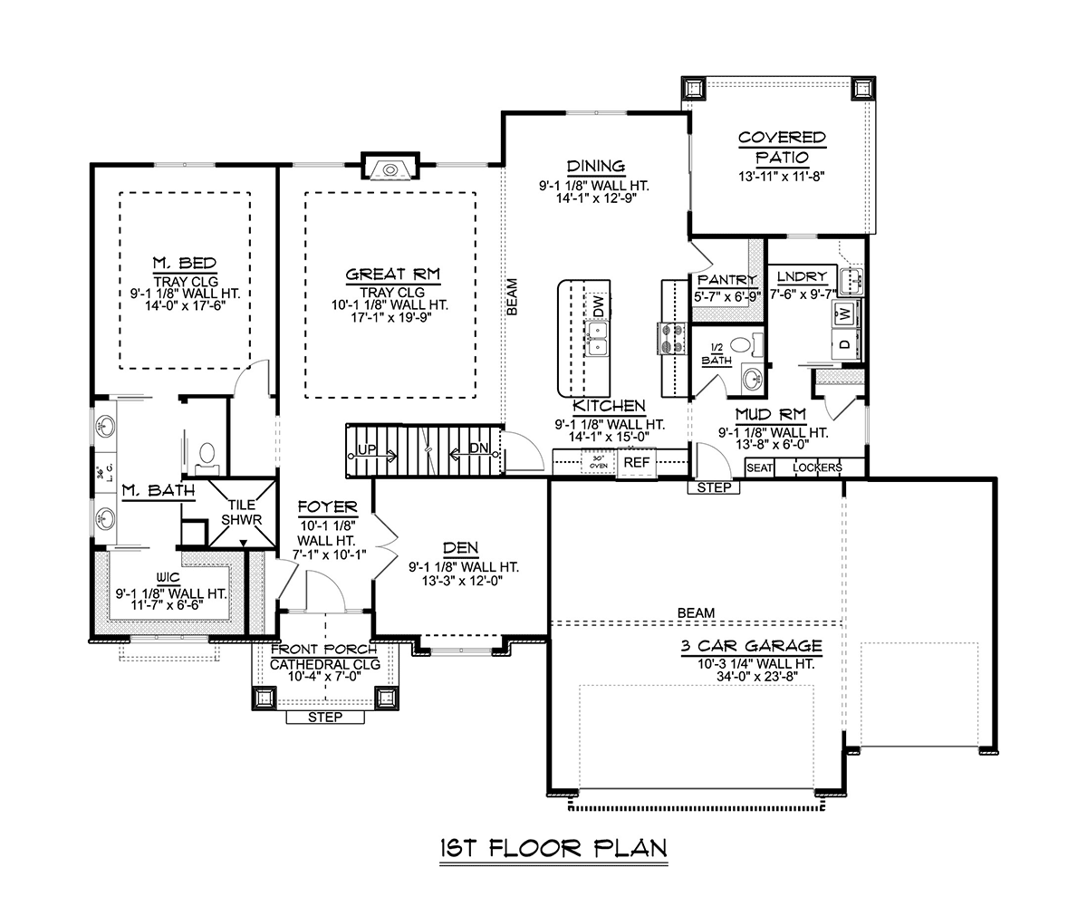 Cottage, Country, Craftsman, Farmhouse House Plan 41810 with 4 Beds, 4 Baths, 3 Car Garage Level One