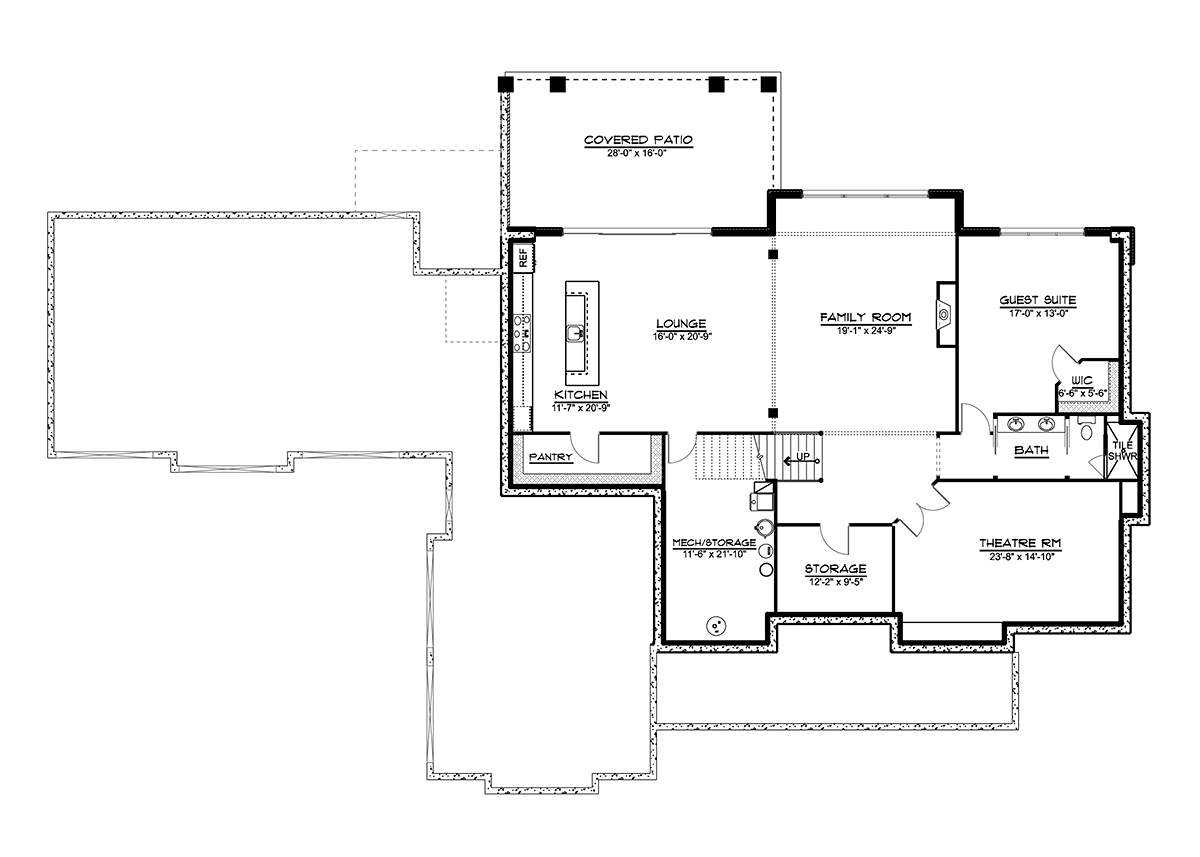 Cottage Country Craftsman Lower Level of Plan 41812
