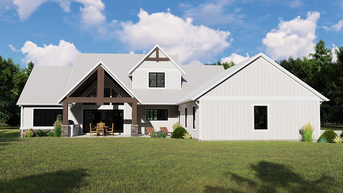 Country Craftsman Farmhouse Traditional Rear Elevation of Plan 41814