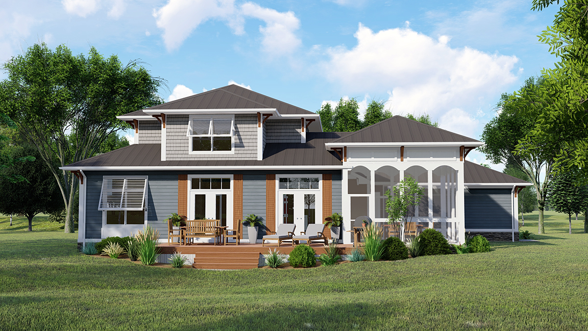 Country Craftsman Farmhouse Ranch Rear Elevation of Plan 41820