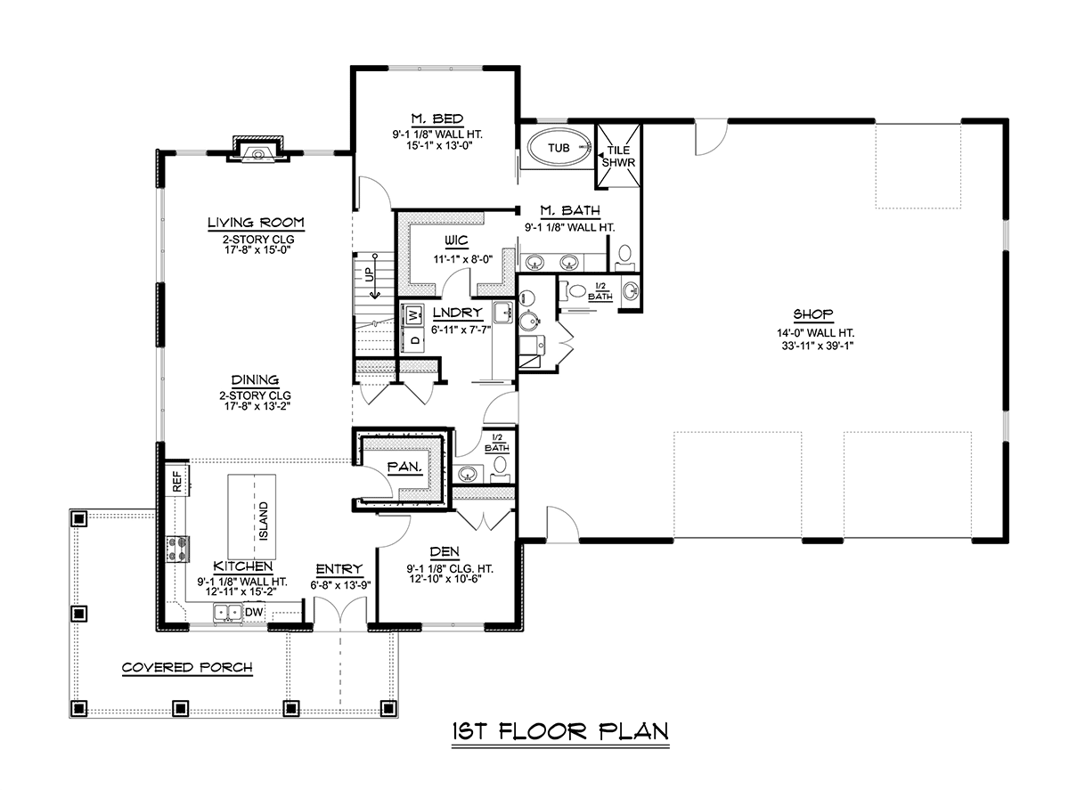 Barndominium Farmhouse Level One of Plan 41824