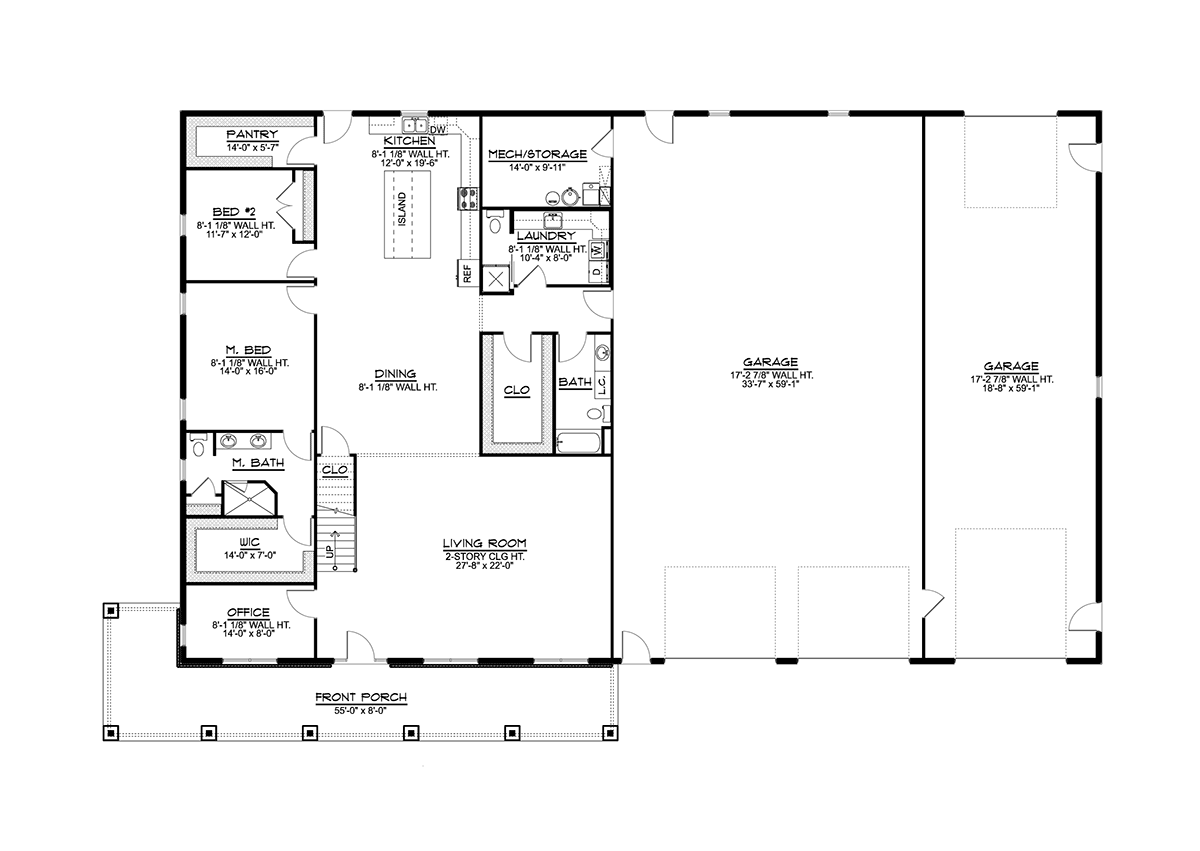 Barndominium Level One of Plan 41839