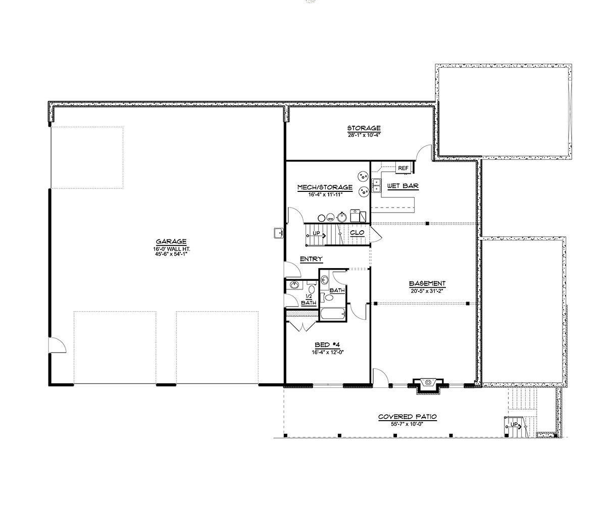 Bungalow Country Craftsman Farmhouse Lower Level of Plan 41842