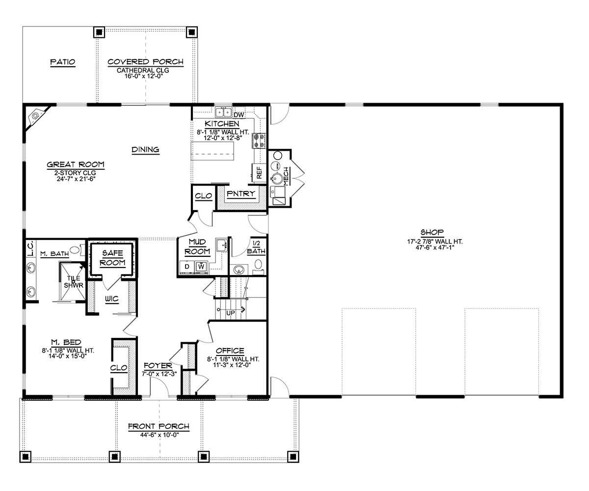 Barndominium Country Craftsman Farmhouse Level One of Plan 41843