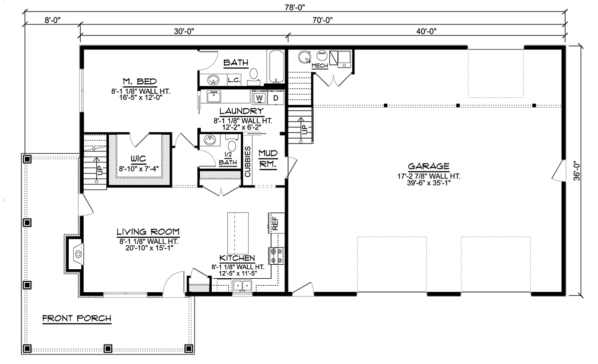Barndominium Country Farmhouse Level One of Plan 41846