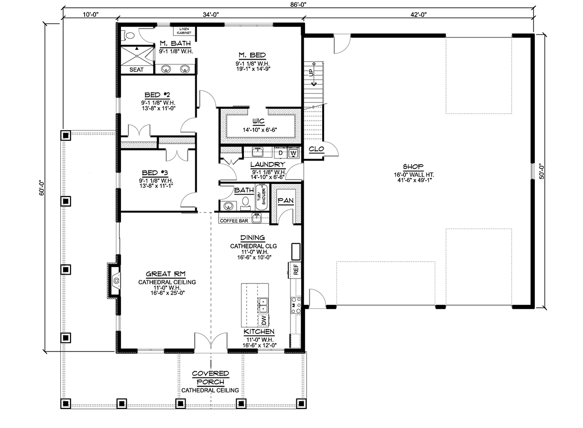 Barndominium Craftsman Farmhouse Level One of Plan 41849