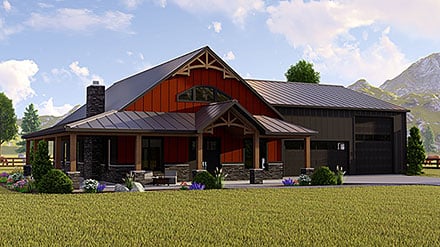 Barndominium, Craftsman, Farmhouse House Plan 41849 with 3 Beds, 2 Baths, 3 Car Garage