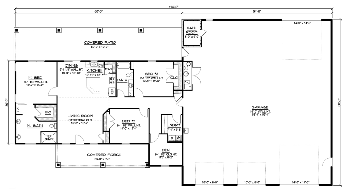 Barndominium Level One of Plan 41850