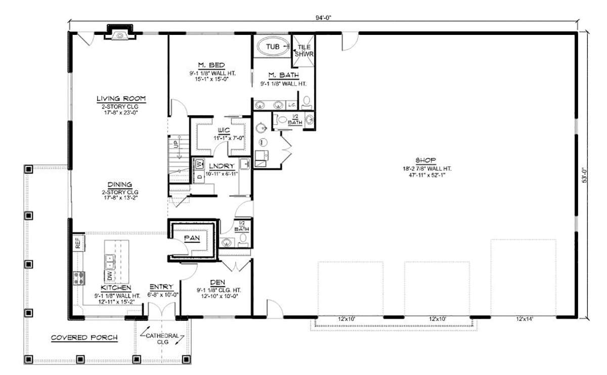 Barndominium Farmhouse Level One of Plan 41856