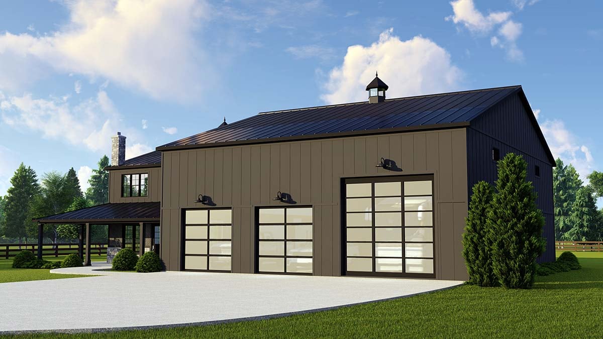 Plan 41858 | Barndominium Style with 3 Bed, 4 Bath, 3 Car Garage