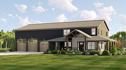 Barndominium, Country House Plan 41861 with 4 Beds, 5 Baths, 4 Car Garage