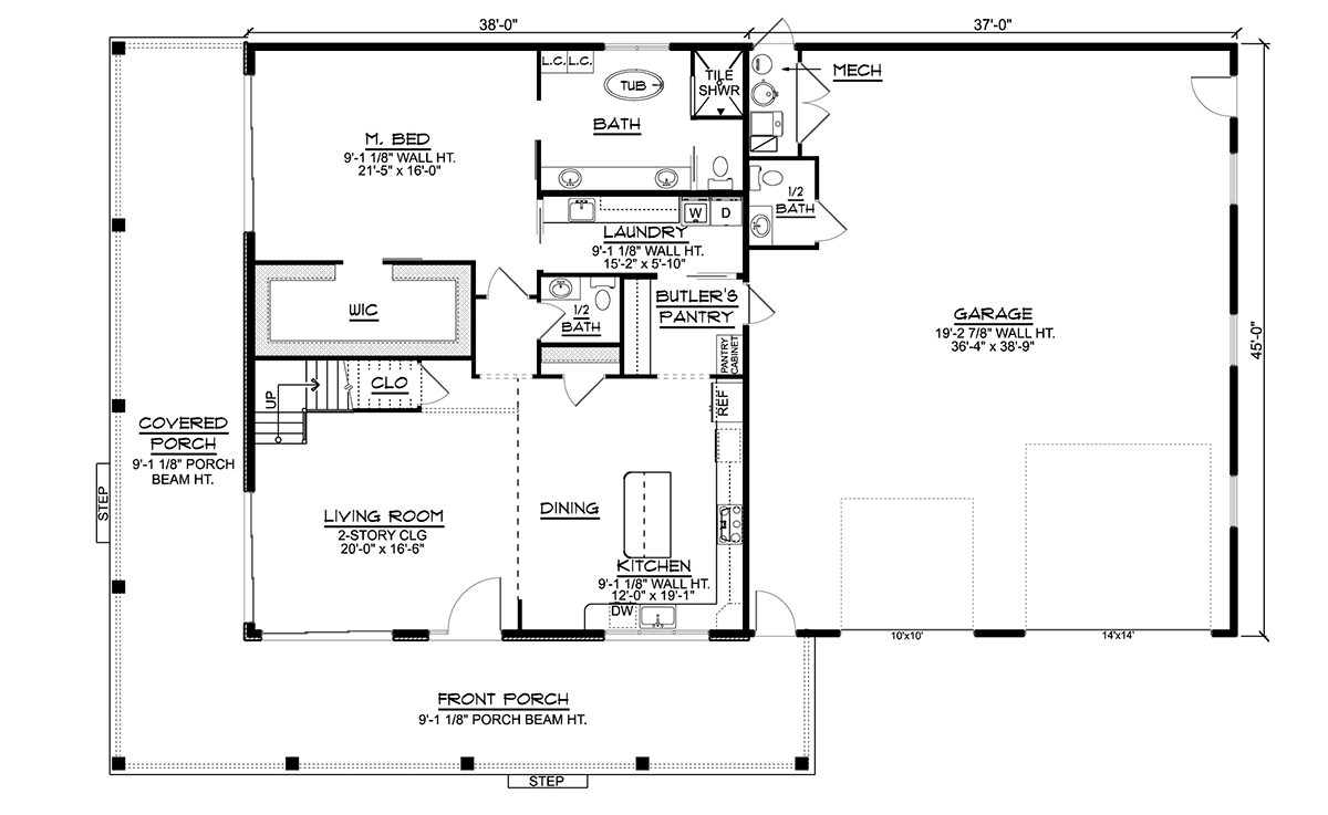 Barndominium Traditional Level One of Plan 41864