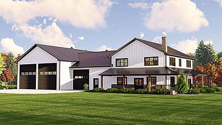 Barndominium, Country House Plan 41871 with 3 Beds, 4 Baths, 4 Car Garage