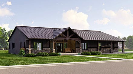 Barndominium, Country, Craftsman, Ranch House Plan 41876 with 3 Beds, 2 Baths, 2 Car Garage