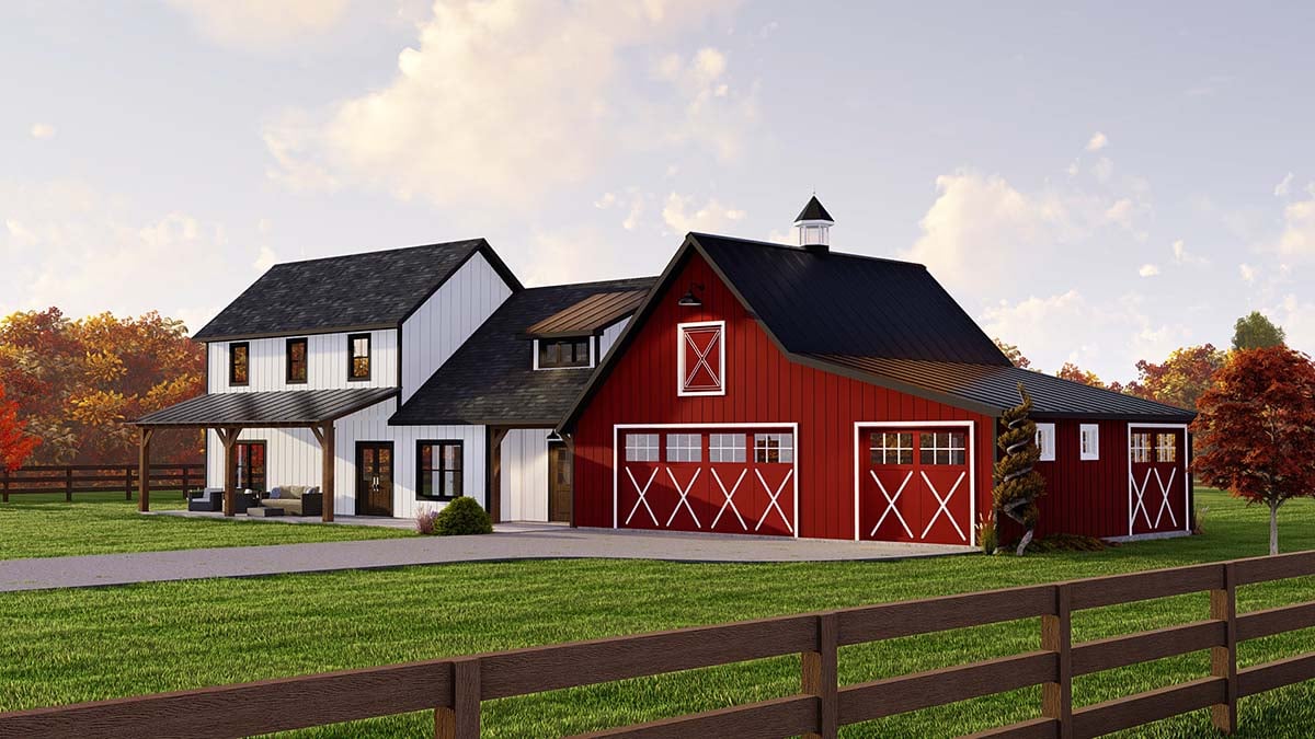 Barndominium, Farmhouse Plan with 2400 Sq. Ft., 3 Bedrooms, 3 Bathrooms, 3 Car Garage Picture 2