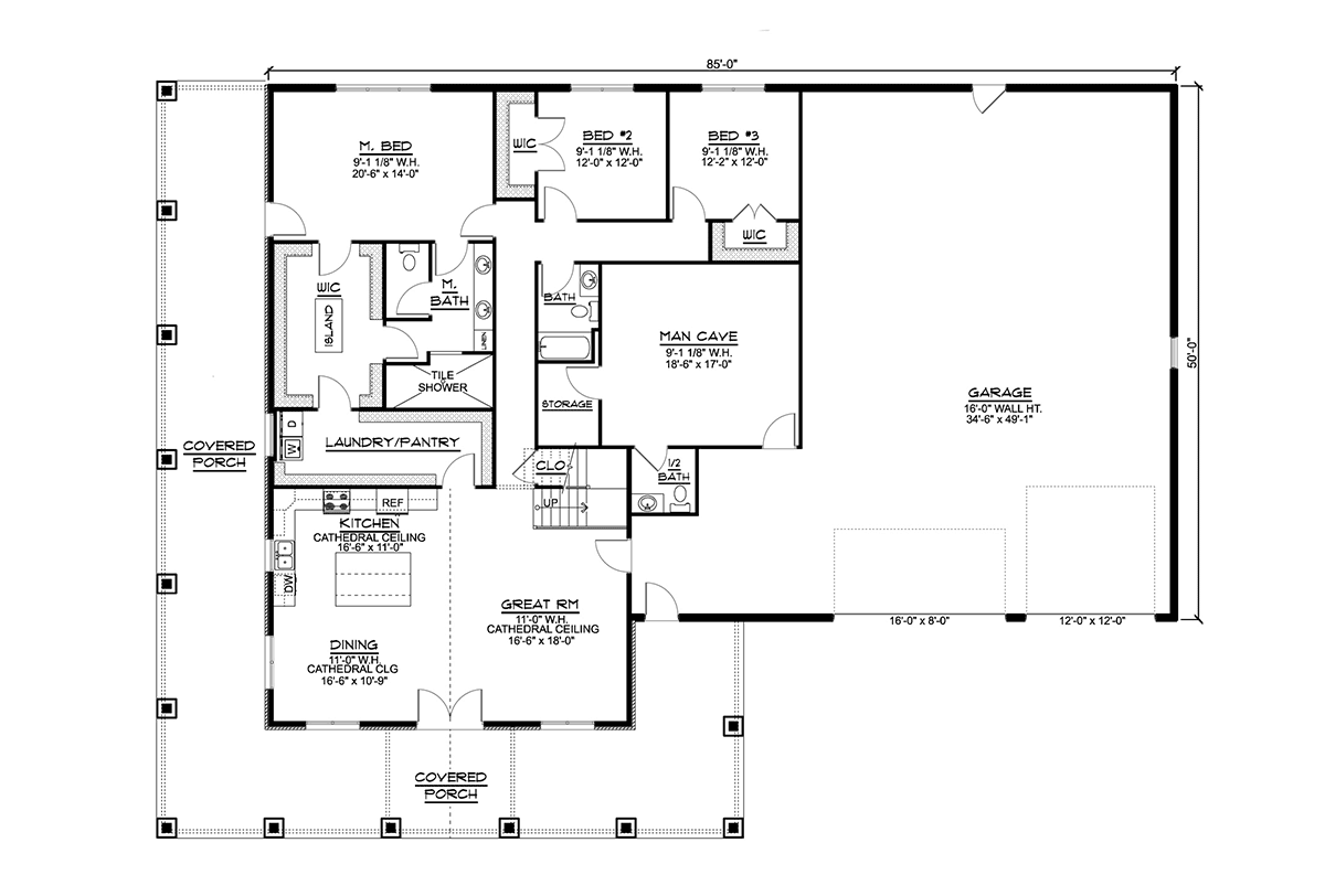 Barndominium Level One of Plan 41885