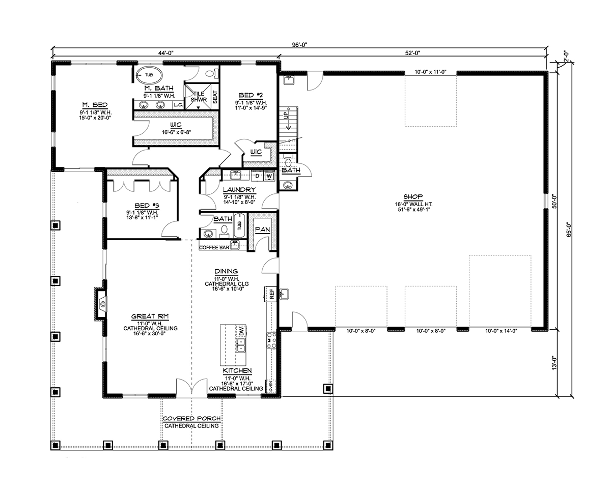 Barndominium Level One of Plan 41888