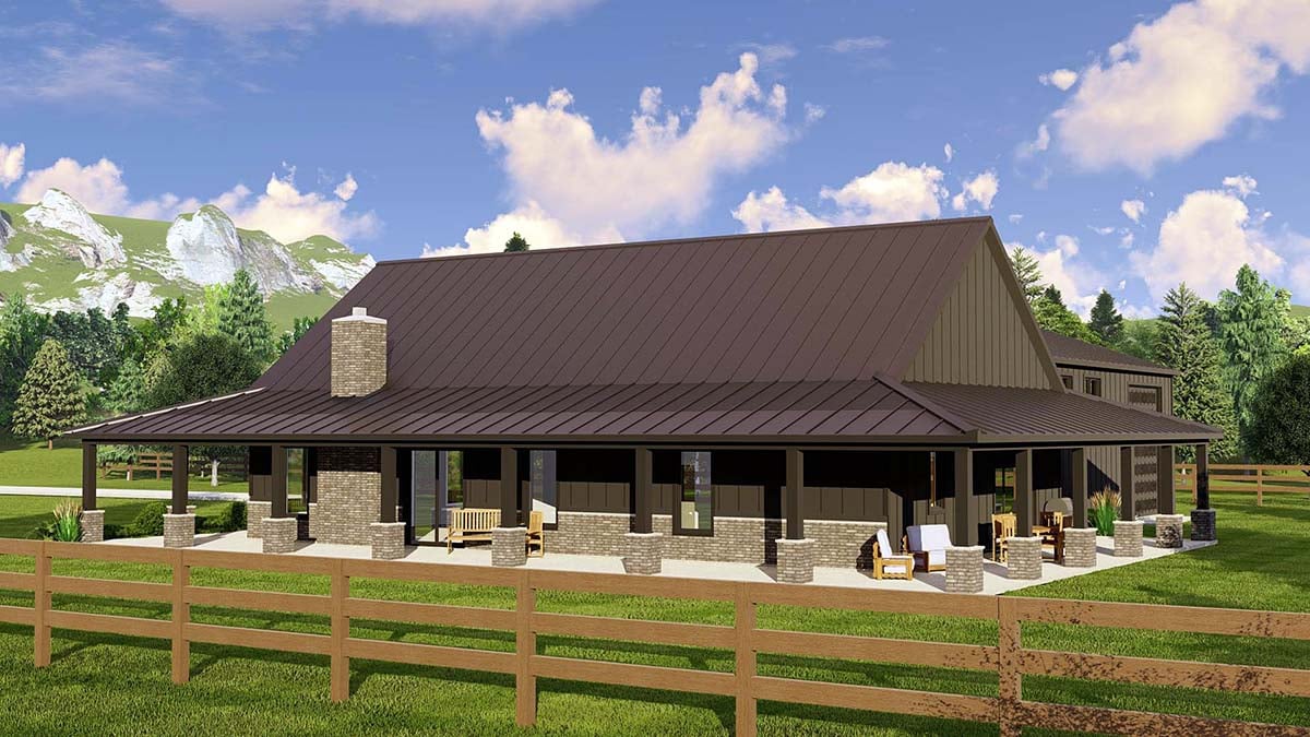 Barndominium Plan with 2050 Sq. Ft., 3 Bedrooms, 2 Bathrooms, 3 Car Garage Picture 2