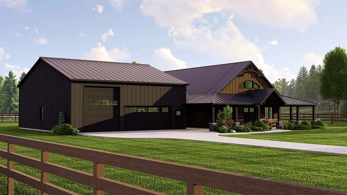 Barndominium Plan with 2050 Sq. Ft., 3 Bedrooms, 2 Bathrooms, 3 Car Garage Picture 3