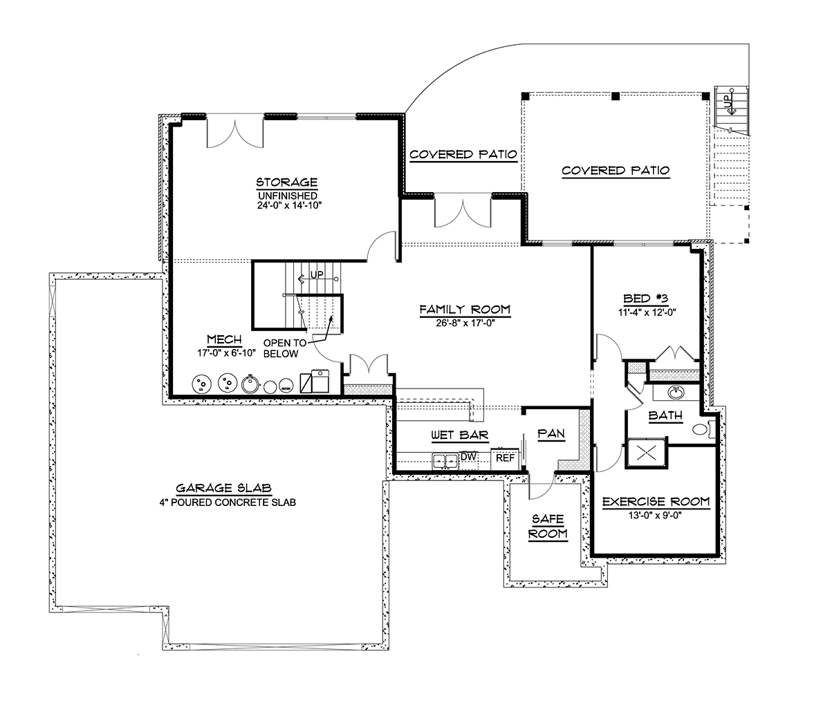 Country Craftsman Traditional Lower Level of Plan 41892