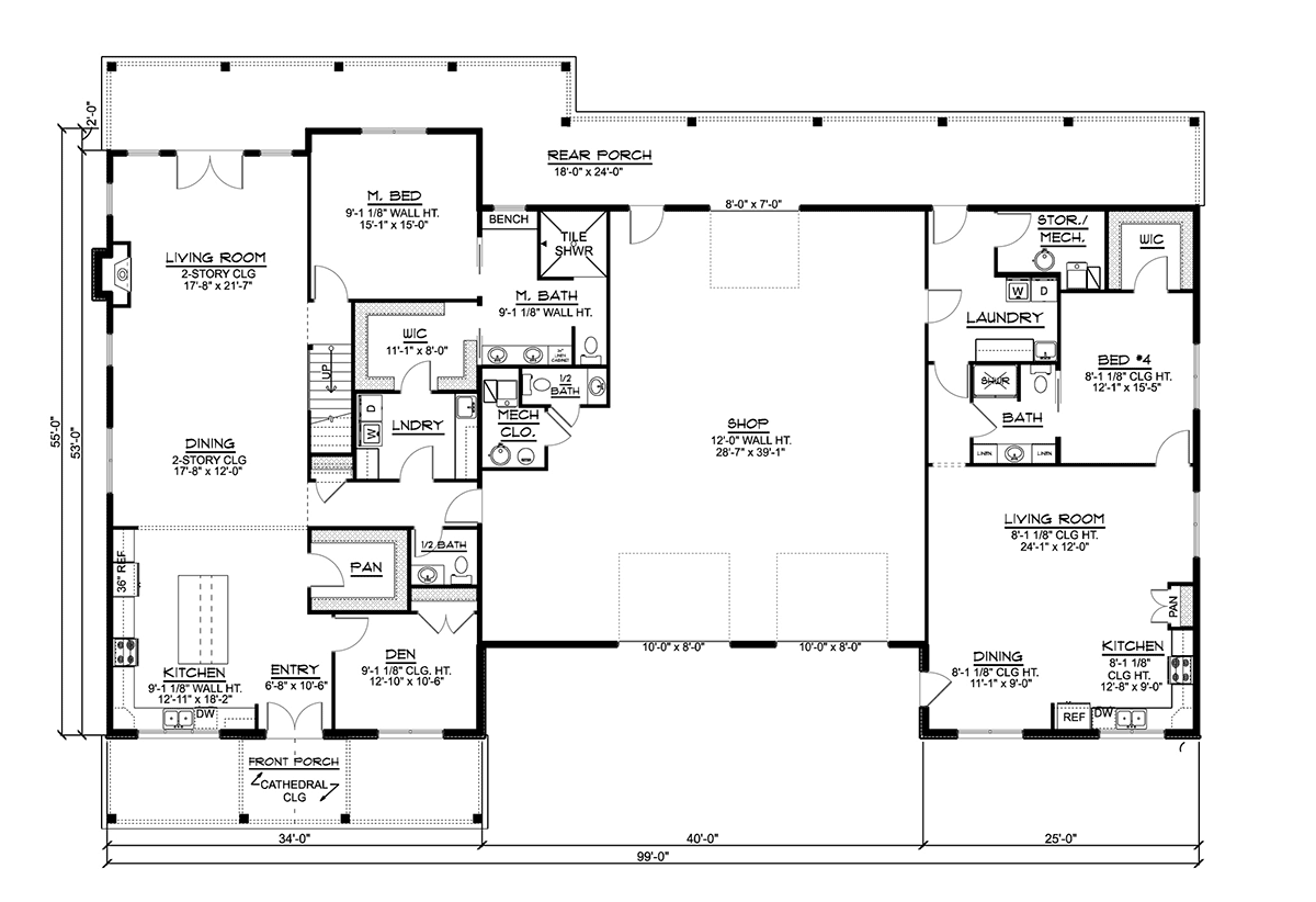 Barndominium Level One of Plan 41895