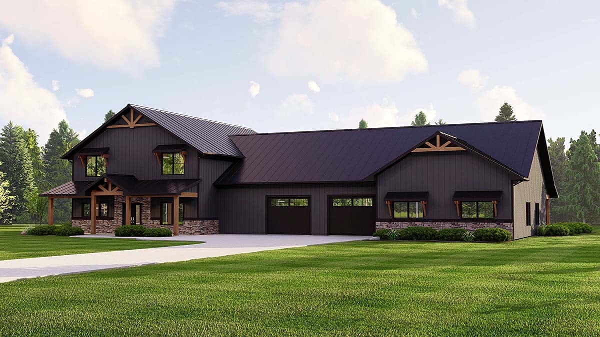 Plan 41895 | Barndominium Style with In-Law Suite