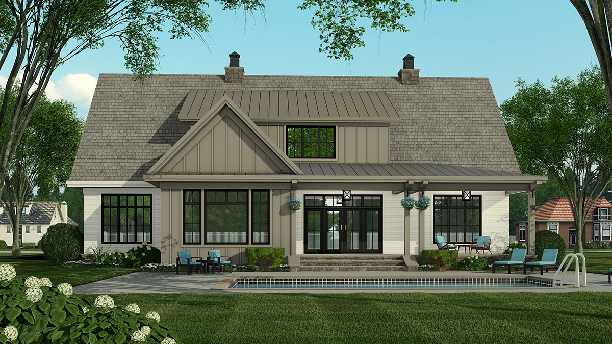Country Plan with 3319 Sq. Ft., 4 Bedrooms, 4 Bathrooms, 2 Car Garage Rear Elevation