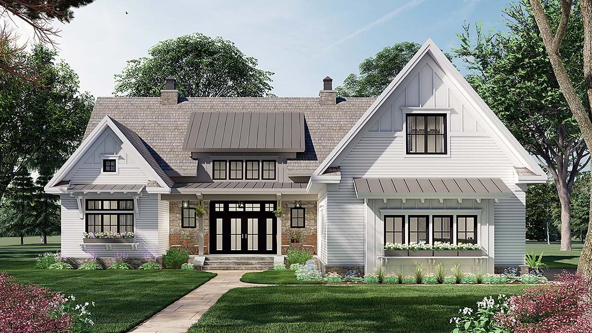 Farmhouse Plan with 2136 Sq. Ft., 3 Bedrooms, 3 Bathrooms, 2 Car Garage Elevation