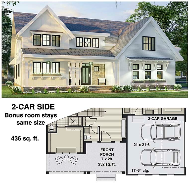 Farmhouse Plan with 3146 Sq. Ft., 4 Bedrooms, 4 Bathrooms, 2 Car Garage Picture 6
