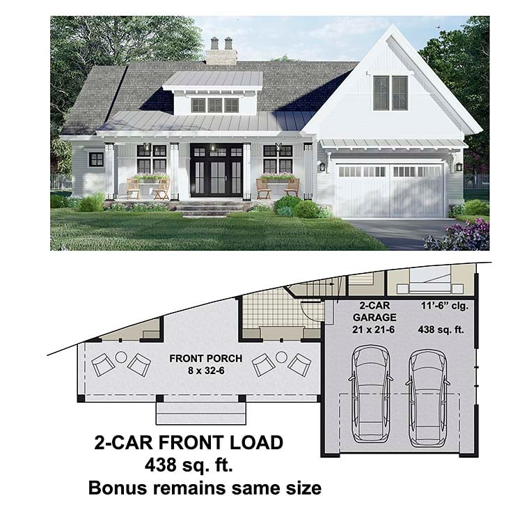 Farmhouse Plan with 2112 Sq. Ft., 3 Bedrooms, 2 Bathrooms, 2 Car Garage Picture 6