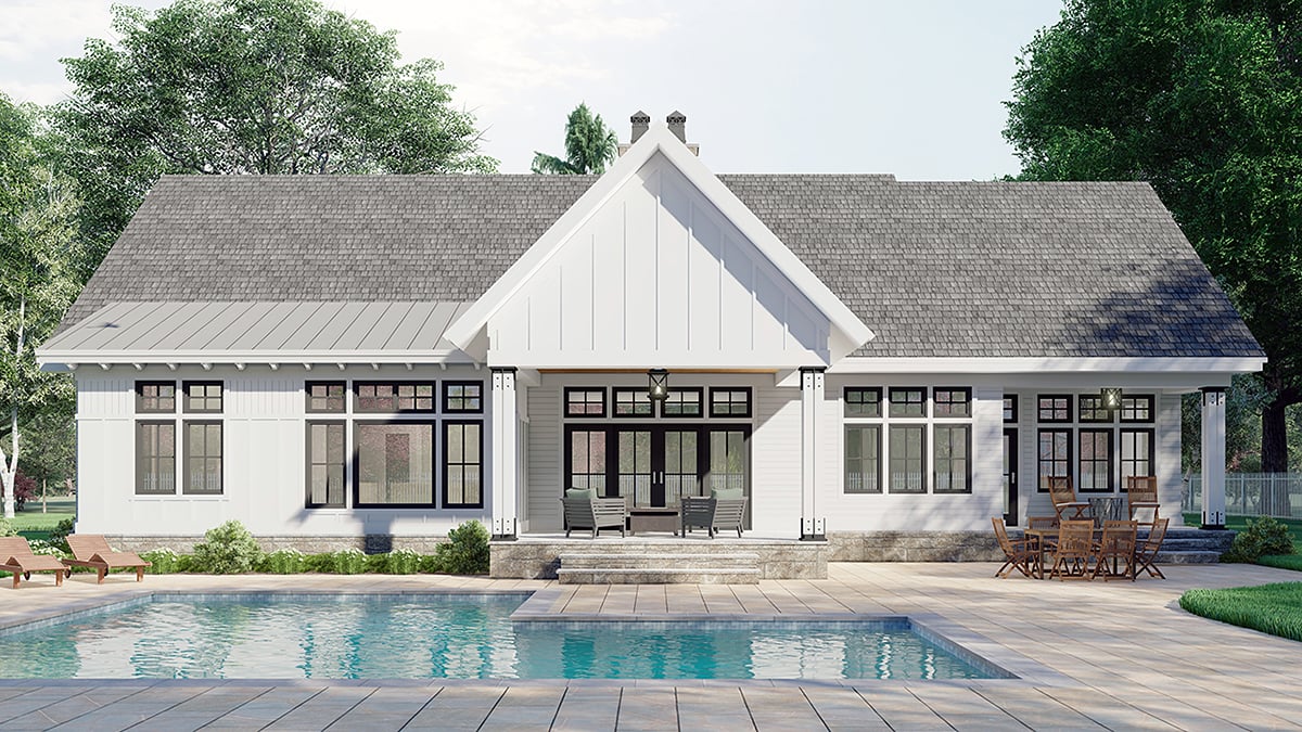 Farmhouse Plan with 2419 Sq. Ft., 3 Bedrooms, 3 Bathrooms, 2 Car Garage Rear Elevation