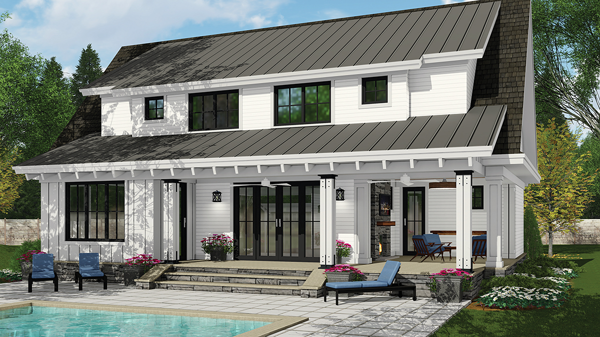 Country Craftsman Farmhouse Rear Elevation of Plan 41916