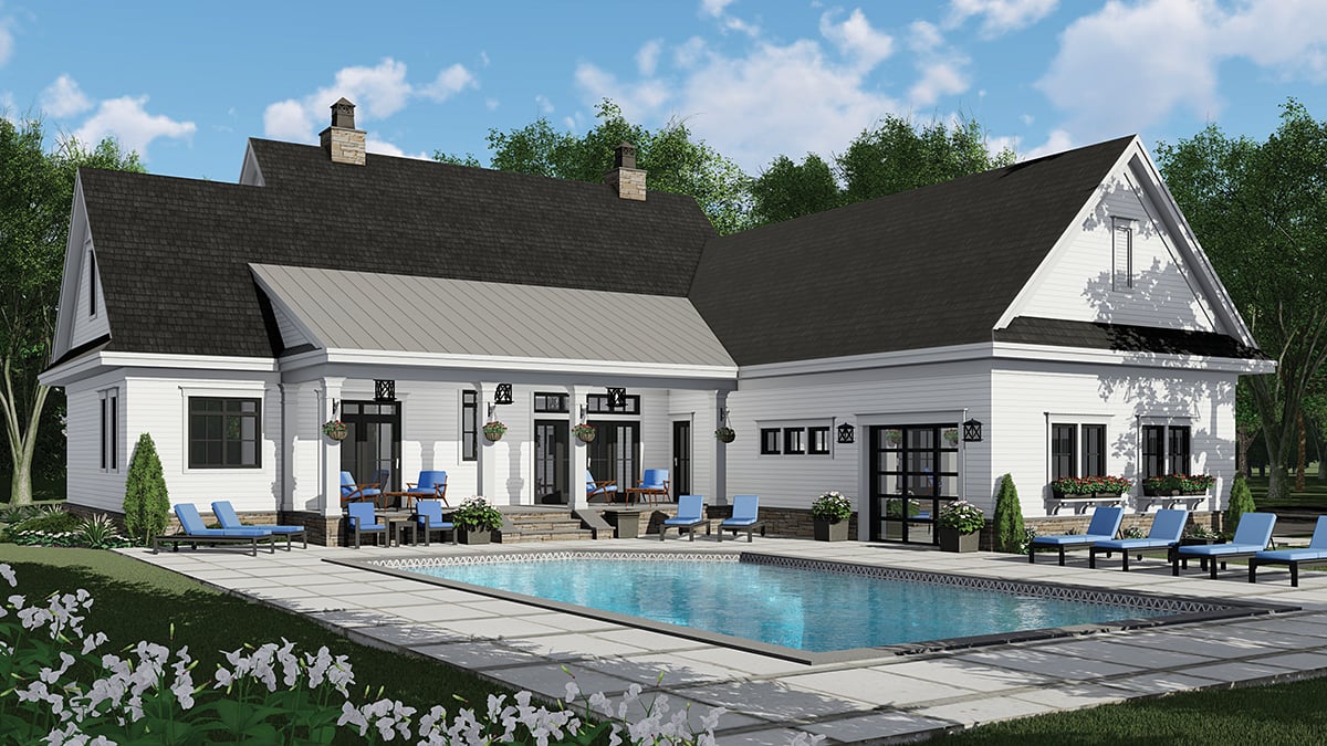 Country Farmhouse New American Style Rear Elevation of Plan 41917