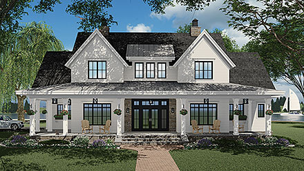 Country, Farmhouse House Plan 41918 with 3 Beds, 4 Baths, 3 Car Garage