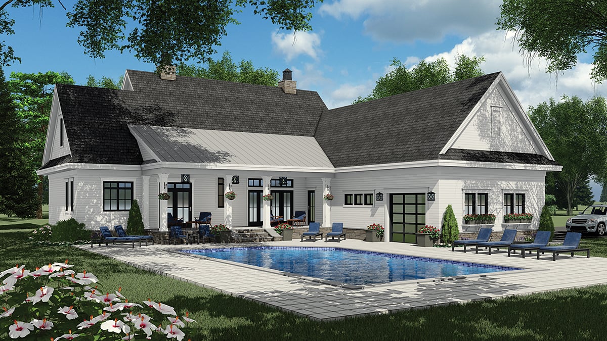 Country Farmhouse New American Style Rear Elevation of Plan 41918