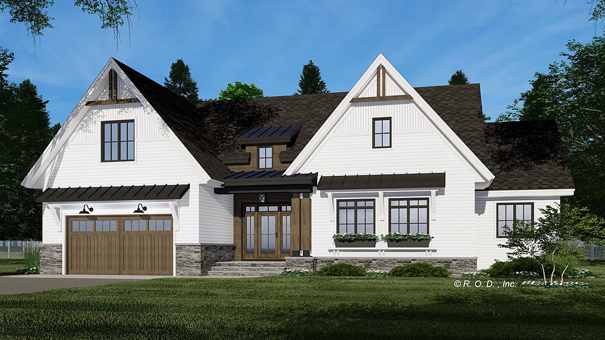 Country, Farmhouse Plan with 2137 Sq. Ft., 3 Bedrooms, 3 Bathrooms, 2 Car Garage Elevation