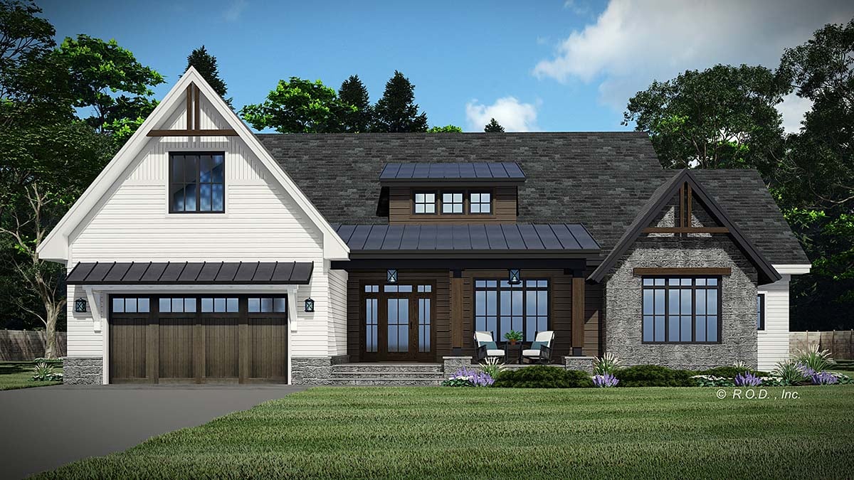 Country, Craftsman, Farmhouse, Traditional Plan with 2229 Sq. Ft., 3 Bedrooms, 3 Bathrooms, 2 Car Garage Elevation