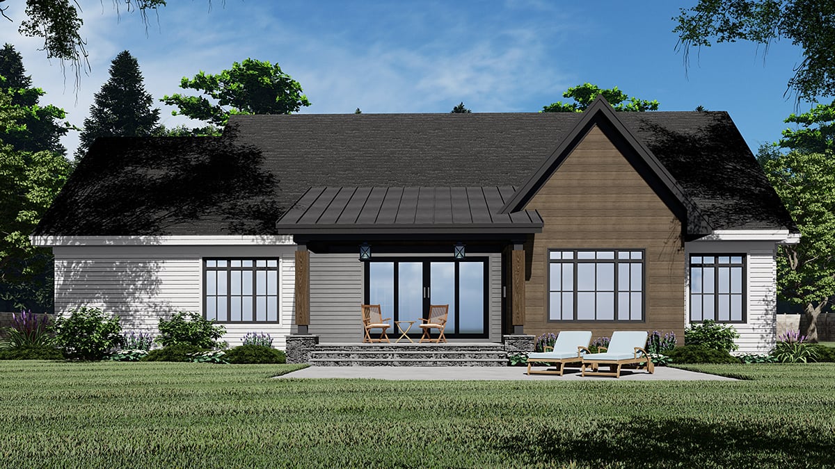 Country, Craftsman, Farmhouse, Traditional Plan with 2229 Sq. Ft., 3 Bedrooms, 3 Bathrooms, 2 Car Garage Rear Elevation