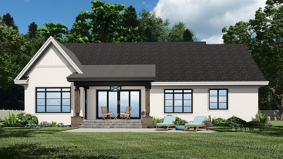 Country, Craftsman, Farmhouse, Traditional Plan with 1995 Sq. Ft., 3 Bedrooms, 2 Bathrooms, 2 Car Garage Rear Elevation
