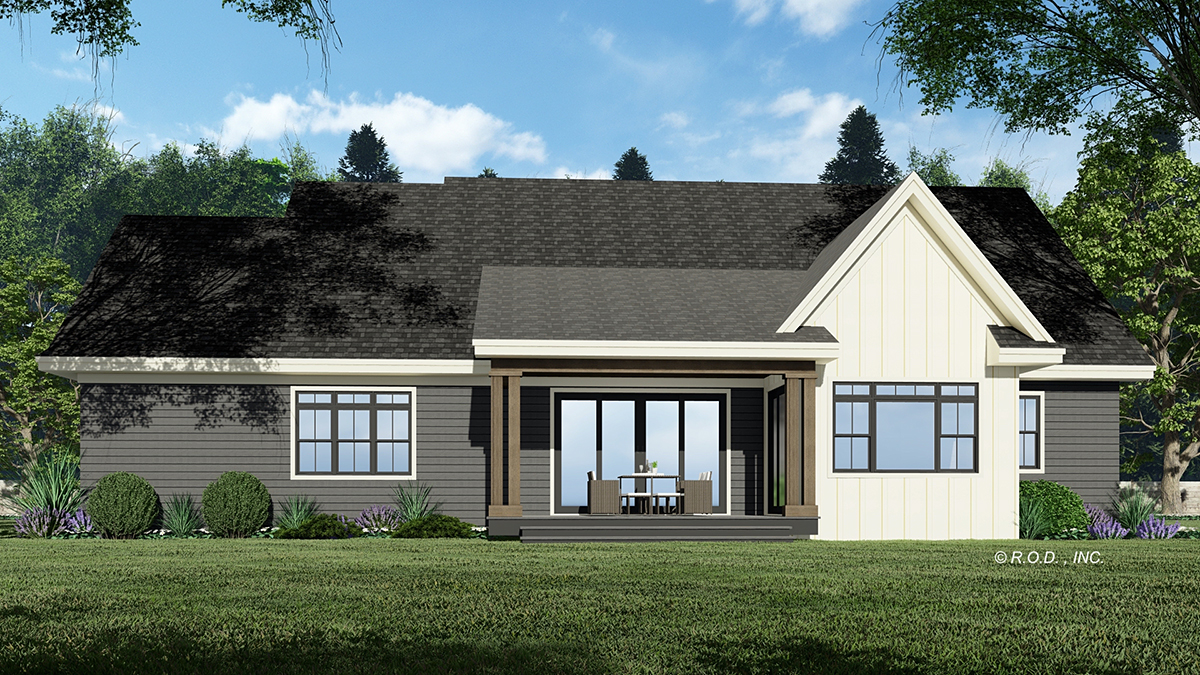 Country, Traditional Plan with 2120 Sq. Ft., 3 Bedrooms, 3 Bathrooms, 2 Car Garage Rear Elevation