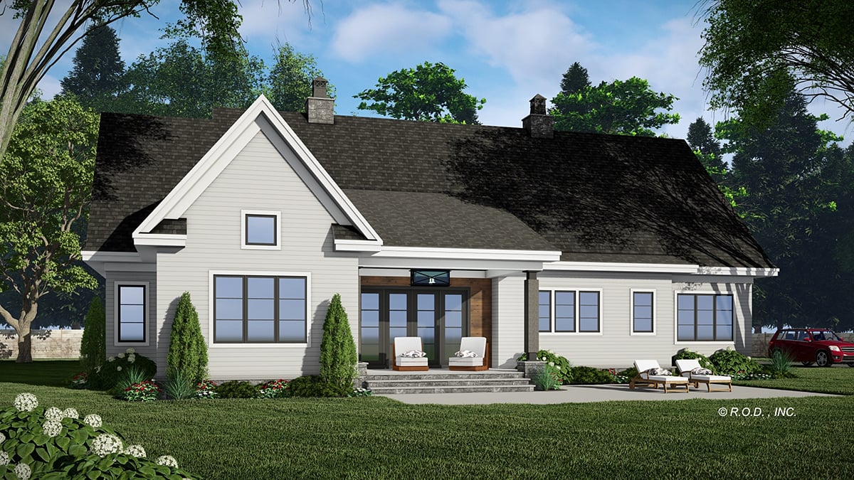Farmhouse Plan with 2336 Sq. Ft., 4 Bedrooms, 3 Bathrooms, 2 Car Garage Rear Elevation