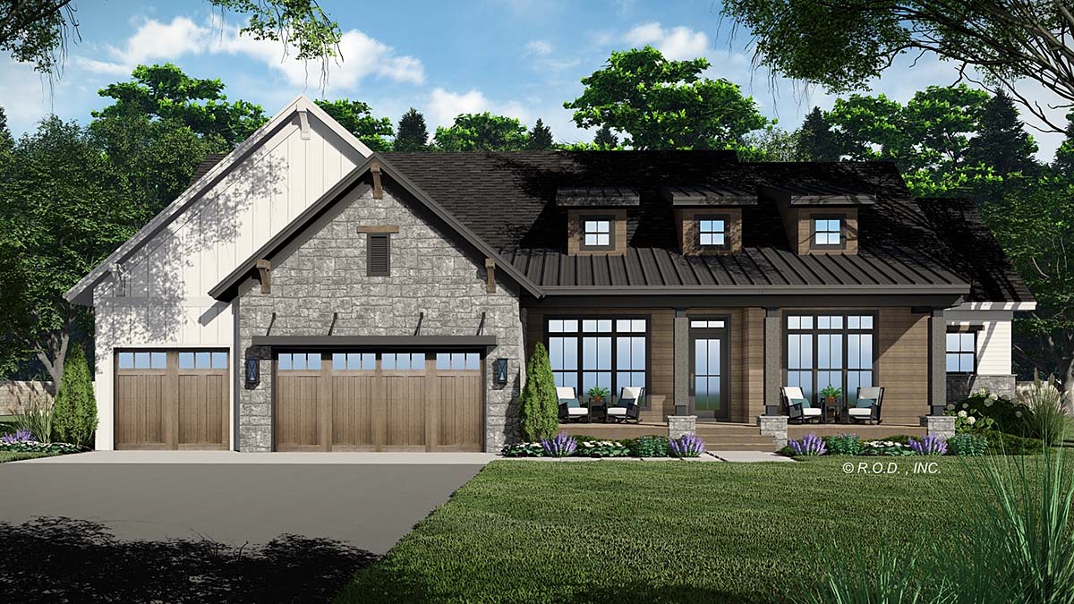Country, Traditional Plan with 2600 Sq. Ft., 2 Bedrooms, 2 Bathrooms, 3 Car Garage Elevation