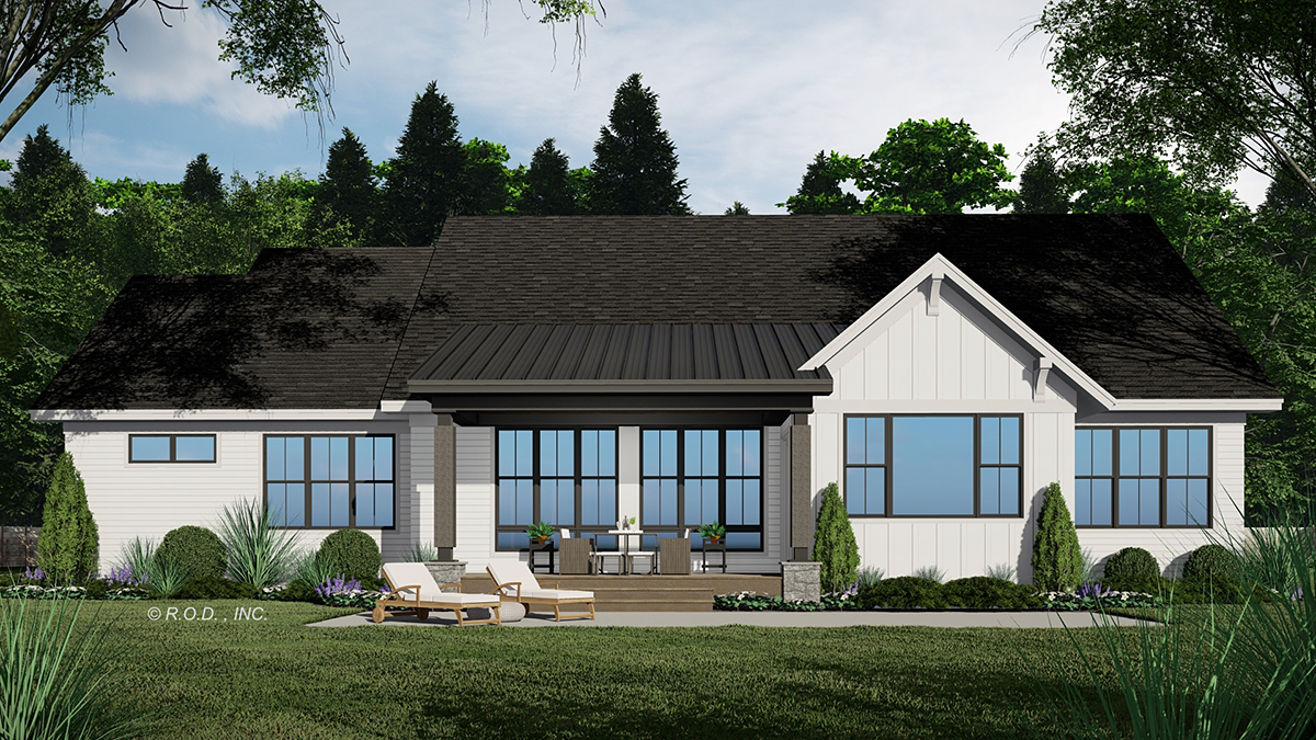 Country, Traditional Plan with 2600 Sq. Ft., 2 Bedrooms, 2 Bathrooms, 3 Car Garage Rear Elevation